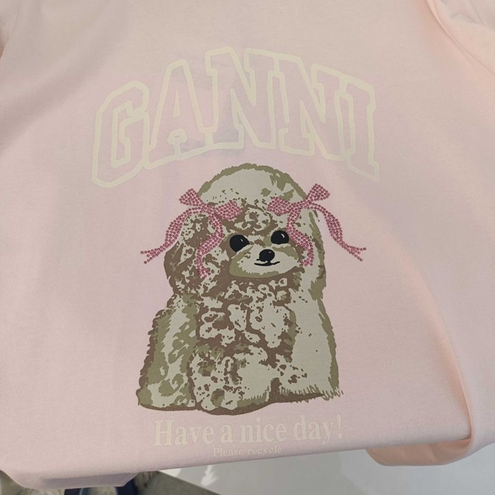 Ganni Pink Short Sleeve Tee View 3